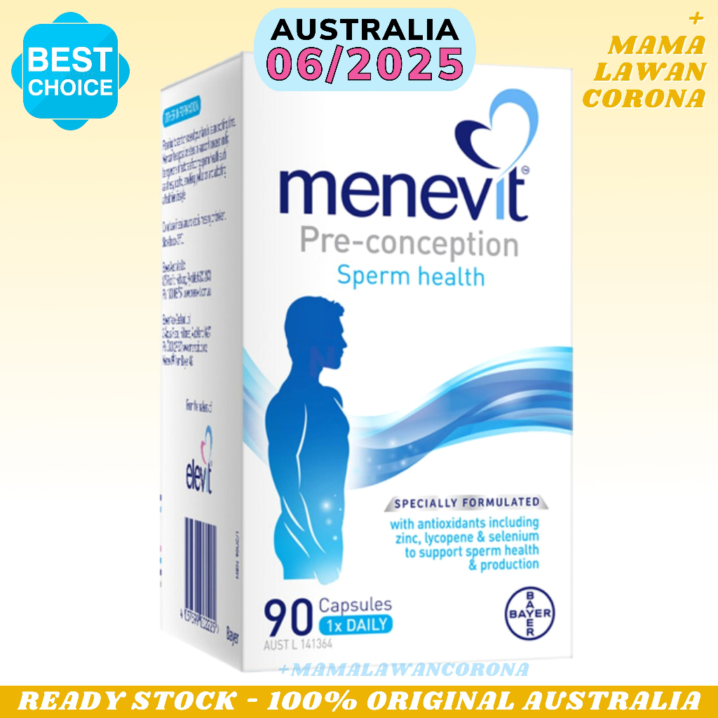 ELEVIT Pregnancy Pre Conception Multivitamin 100 Tablets Tablet Dan // MENEVIT Sperm Health Preconception 90 Capsules Kapsul Original Australia Vitamin Program Hamil Penyubur Kandungan Kehamilan Promil Pronatal Original Australia