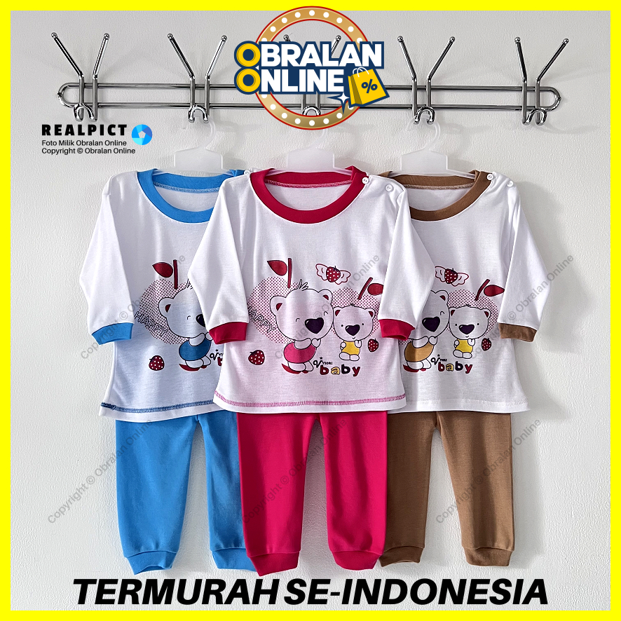 [SPY-RF86] OBRALAN ONLINE, Setelan Baju Bayi 3-18 Bulan, RED FOREST Happy Baby Bear, Kaos Piyama Ana