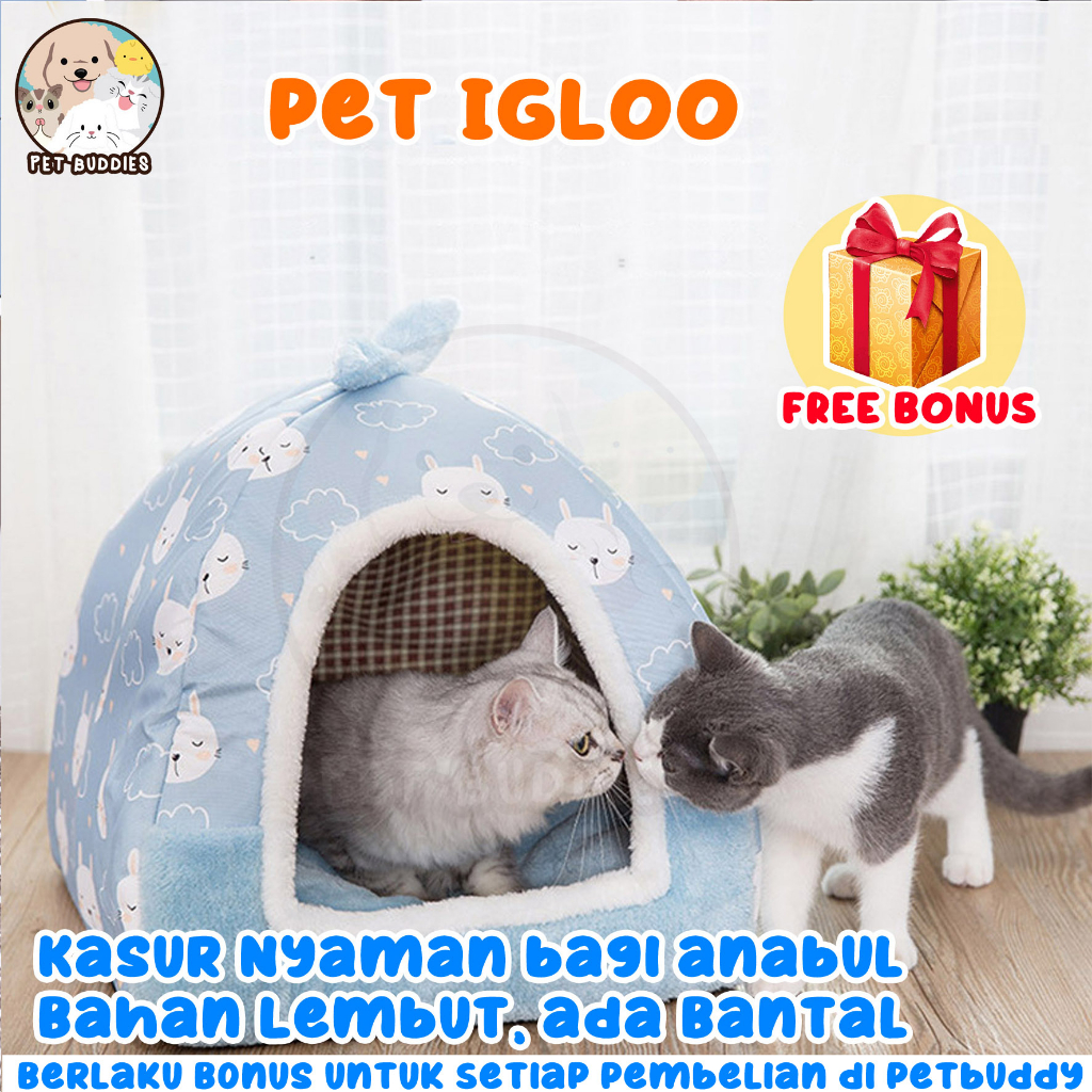 [FREE BONUS]Pet Igloo Rumah Kucing/Anjing Bulu Lembut Pet House Bantal