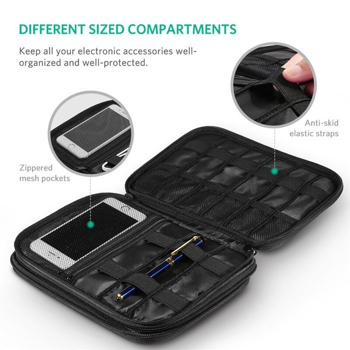 UGREEN ORIGINAL Travel Storage Hand Bag Tas Organizer Tempat Penyimpanan Headset Earphone Powerbank Kabel Charger HP Clutch Pouch Ori