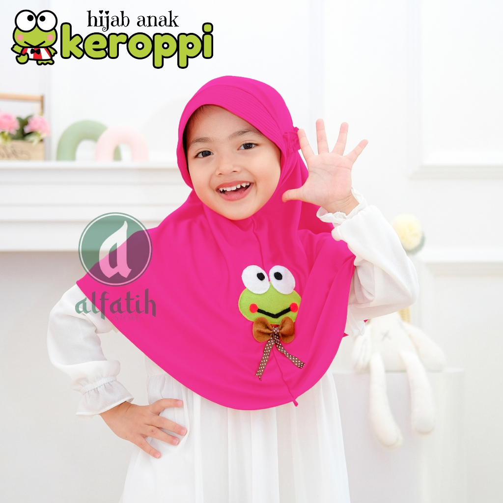 ALFATIH STORE / Hijab Anak Keroppi Jersey / variasi Karakter Keroppi / Jilbab anak murah