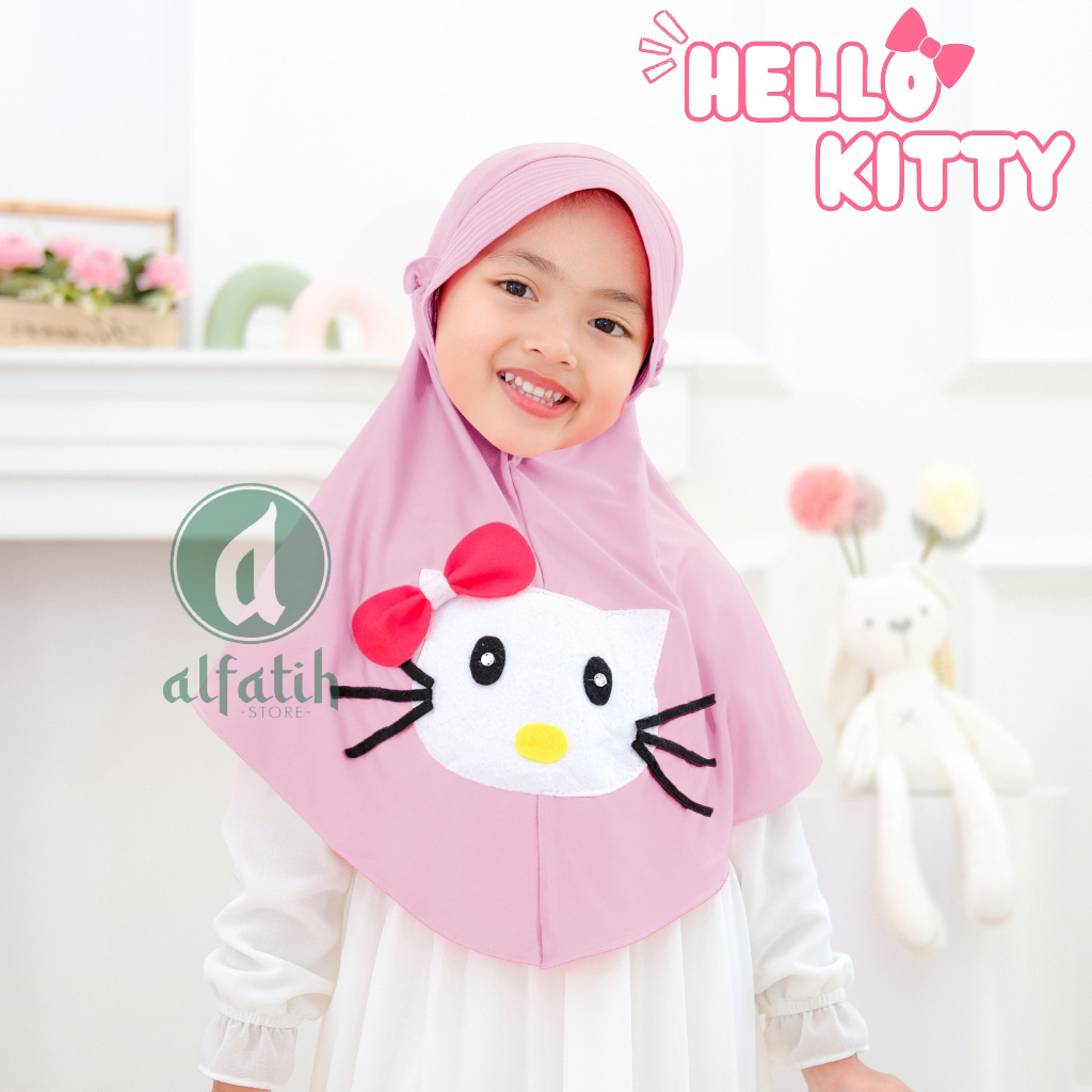 ALFATIH STORE / Hijab Anak Hello Kitty Jersey / variasi Karakter Hello Kitty / Jilbab anak murah