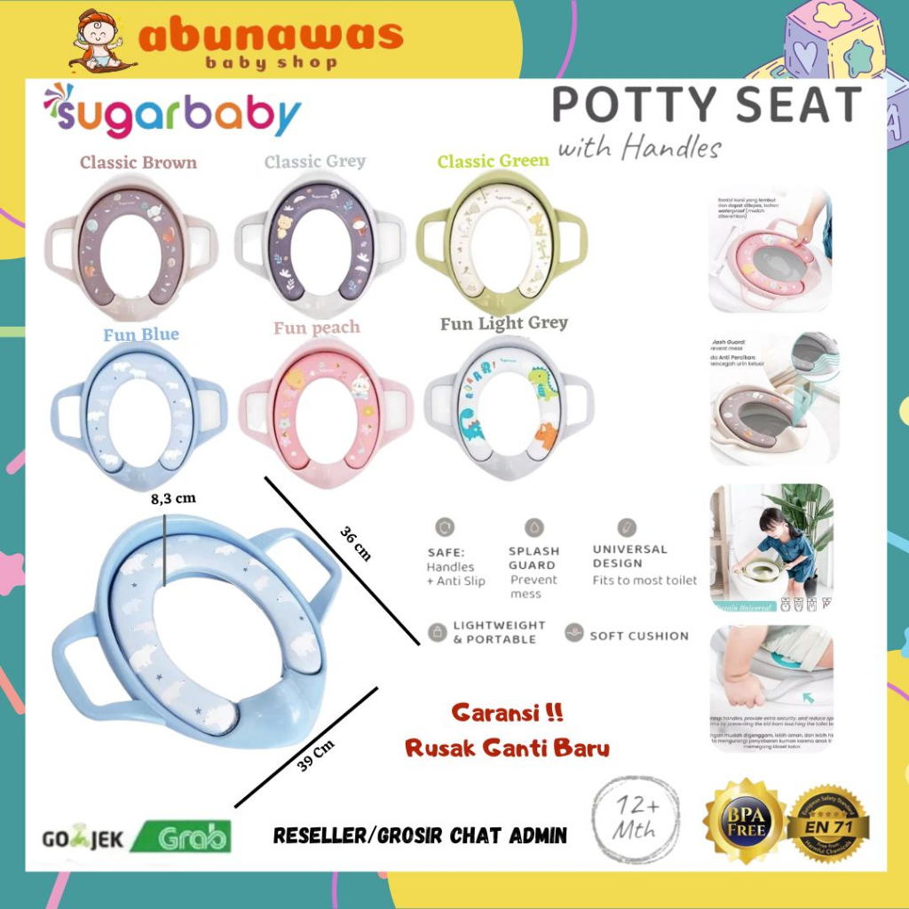 [FREE BUBBLE WRAP] Sugar Baby Potty Seat With Handles &amp; Splash Guard / Dudukan Toilet Anak Potty Training