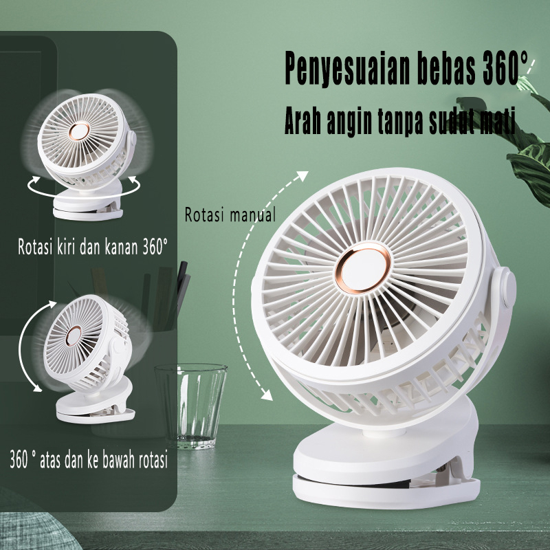 Ortebel Mini Hand Fan， Fan 360 ° Rotasi ，USB isi ulang 10000mah fan，tiga kecepatan pengaturan， Kipas Angin Jepit Mini/Kipas Mini Portable/Kipas Angin Meja/Kipas Angin Tangan/Kipas Angin Murah