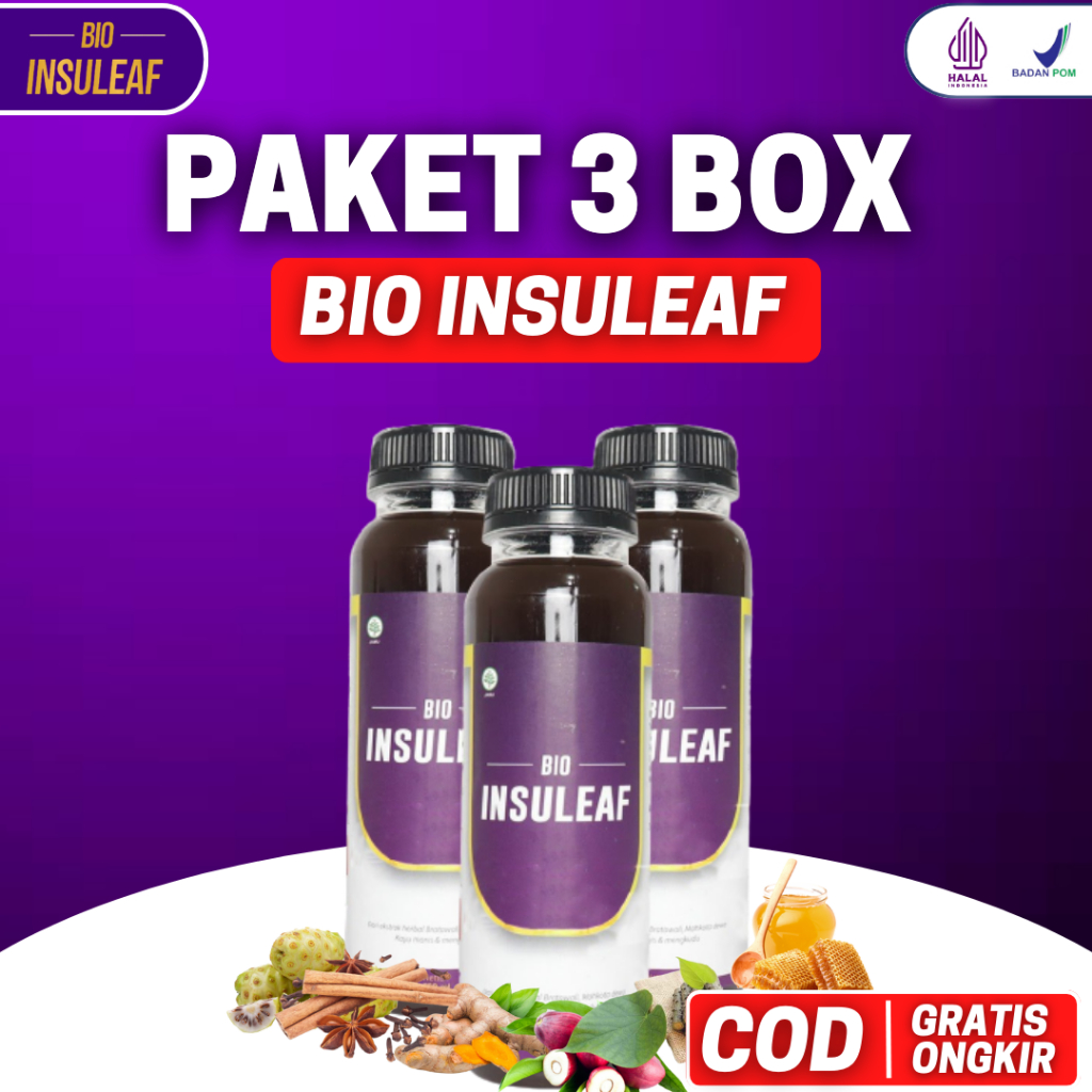 PAKET 3 BIO INSULEAF OBAT DIABETES | Herbal Alami Bantu Atasi Kencing Manis Turunkan Gula Darah Asam Urat Kolesterol Cegah Gagal Ginjal 100% ORIGINAL 250ml