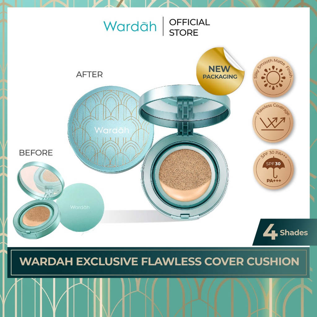 MFI - Wardah Exclusive Flawless Cover Cushion - Alas Bedak dengan Hasil Matte Flawless dan Tahan Lama | Netto 15gr