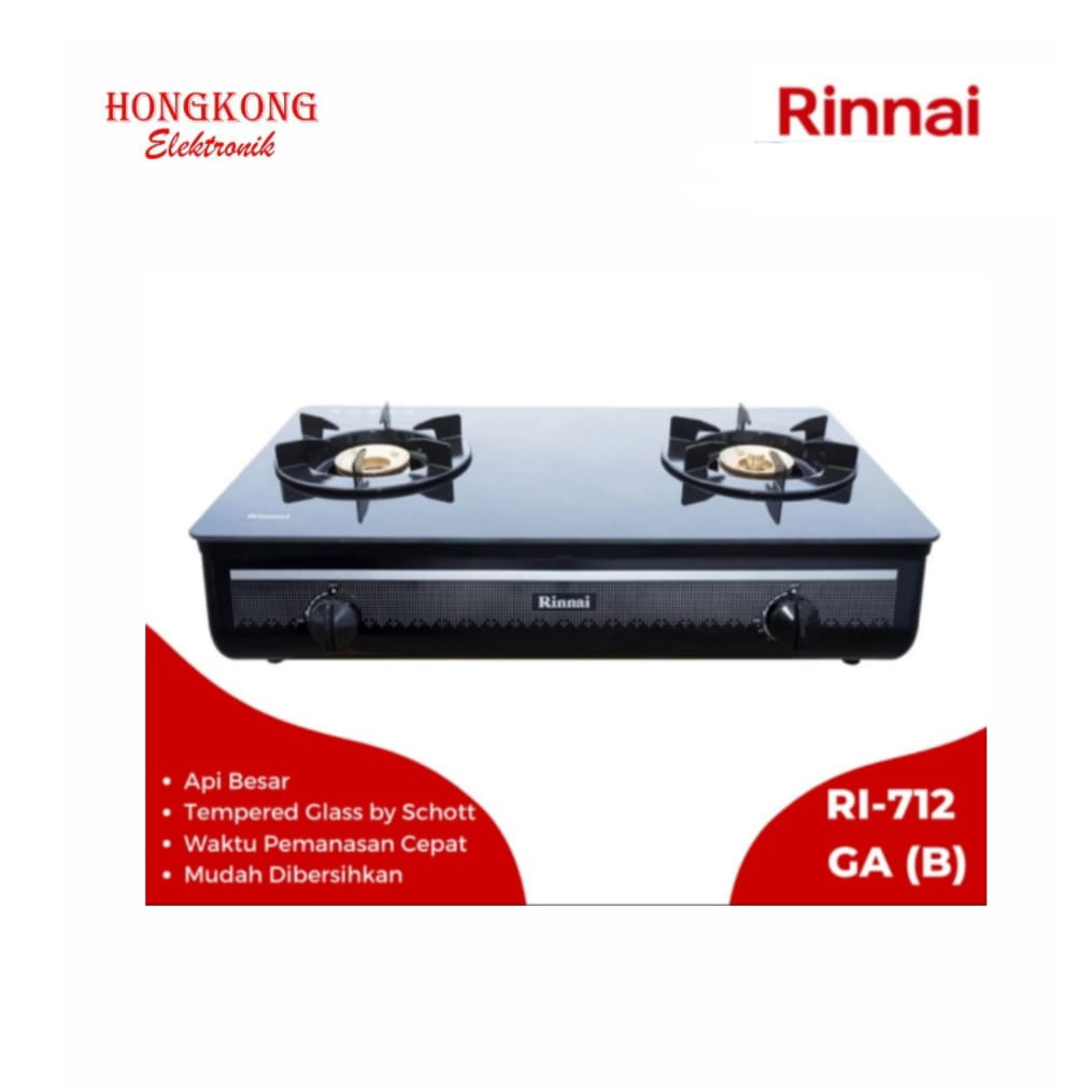 KOMPOR GAS 2 TUNGKU RINNAI R1 712GA (B) KACA ANTI GORES