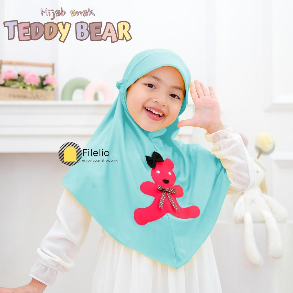 Hijab Anak Tk TEDDY BEAR / BERUANG Jilbab Anak Tk Usia 4-7 Tahun Bahan Jersey Balon / Pakaian muslim Anak Perempuan Terlaris