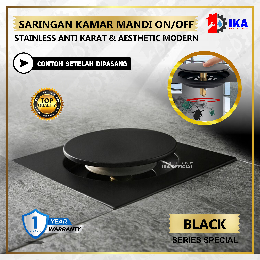 Saringan Got Injak Stainless Hitam Black Silver /Floor Drain Tekan Push Pencet Black Matte Stainless Injak / Saringan Got Injak Air Kamar Mandi l Floor Drain l Stainless