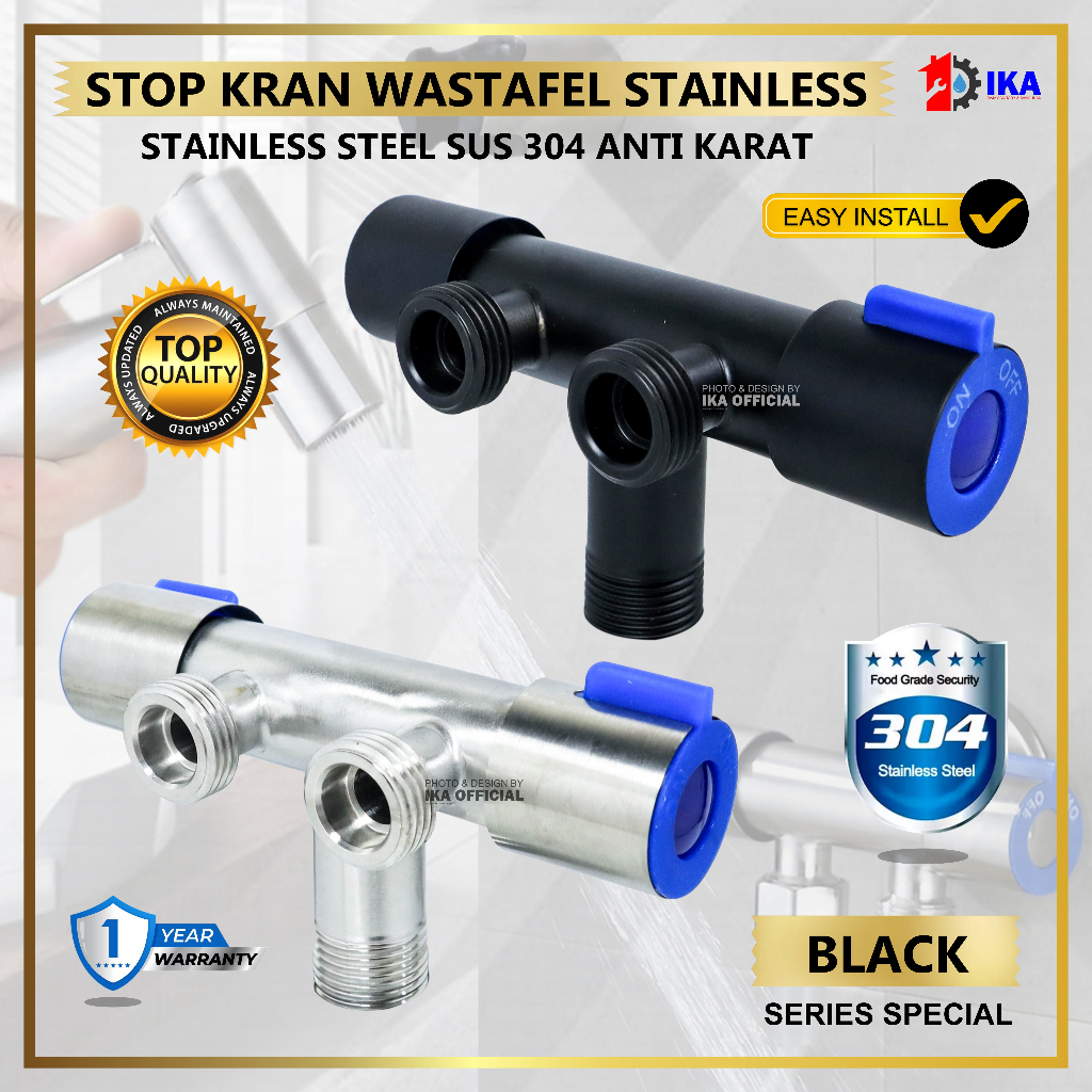 Kran Shower Double Stop Kran Cabang Kanan Kiri Stainless Steel Termurah Stop Kran Cabang Double Handle Kanan Kiri Stainless