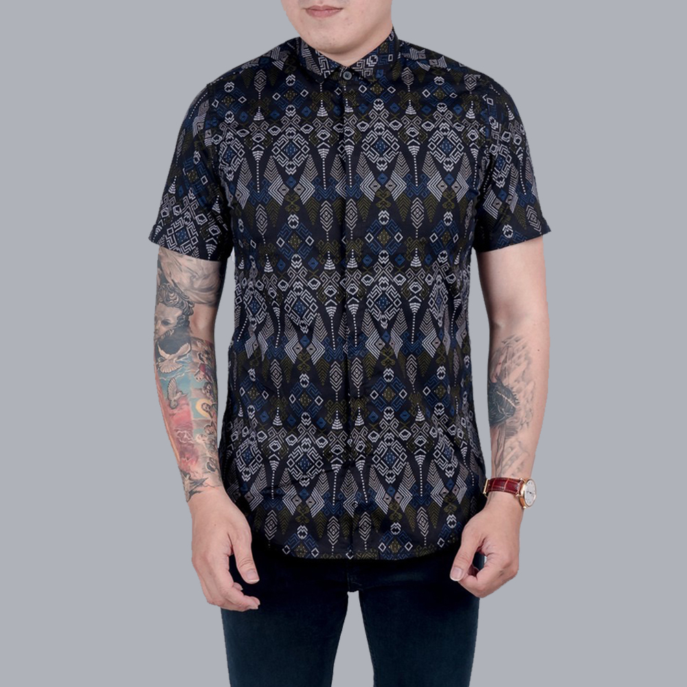 Maciku.id Kemeja Batik Pria Lengan Pendek Songket / Baju Batik Cowok