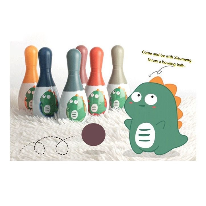 Mainan Anak DINOSAUR BOWLING BALL Set Pin Bowling Motif Dinosaurus