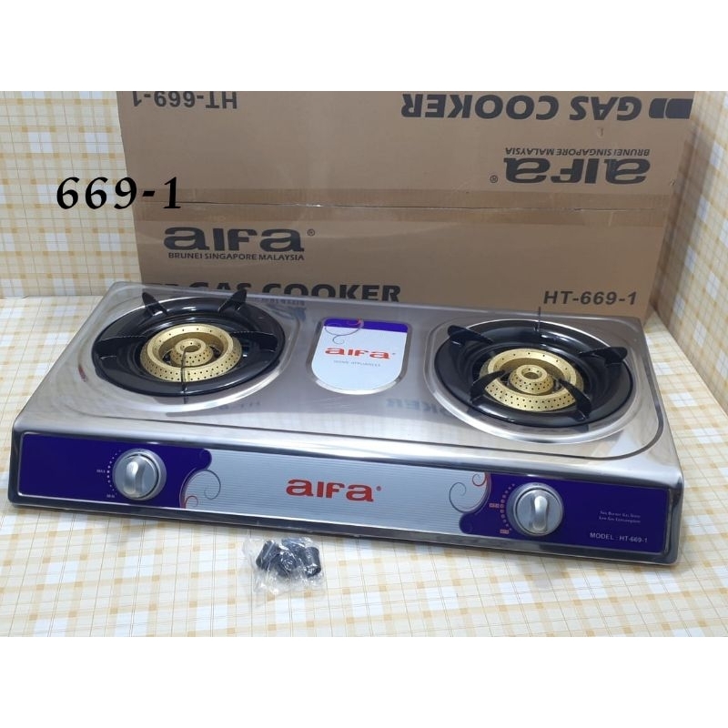 BATAM - AIFA 669-1 kompor gas 2 tungku stainless corong batu