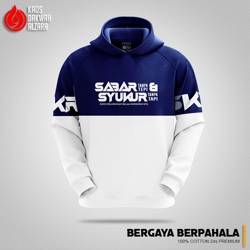 Alzara Baju Kaos Dakwah lengan Panjang Couple Pasangan Pria & Wanita Motif Sabar & Syukur