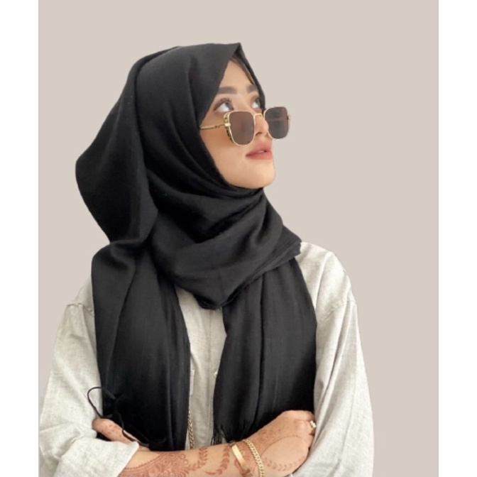 Hitam Hijab Polos 180*50cm hijab segi empat original soft Linen katun poliester berkah shawl Kerudung Jilbab Polos Hijab Paris Kerudung warna wanita Hijab Syal Scarf bandana