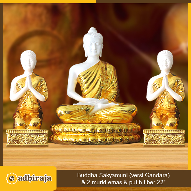 Rupang Patung Arca Buddha Sakyamuni Gandara & 2 murid Fiber 22"