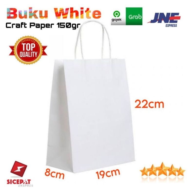 

PEMBELIAN KELIPATAN 20 PCS! PAPERBAG PUTIH POLOS BUKU 19x8x22 TAS SOUVENIR GOODIE BAG BELANJA TAS KADO CRAFT