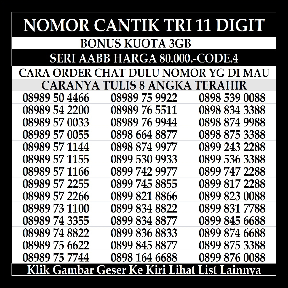 Nomor Cantik Tri 11 Dan 12 Digit 4G LTE Kartu Perdana Prabayar Nomer Three Reguler