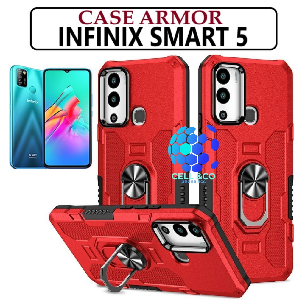 Case Armor INFINIX SMART 5 Iring Cincin Magnetic Kesing Hp Protect kamera Premium Hard Case Standing Robot Pelindung Kamera