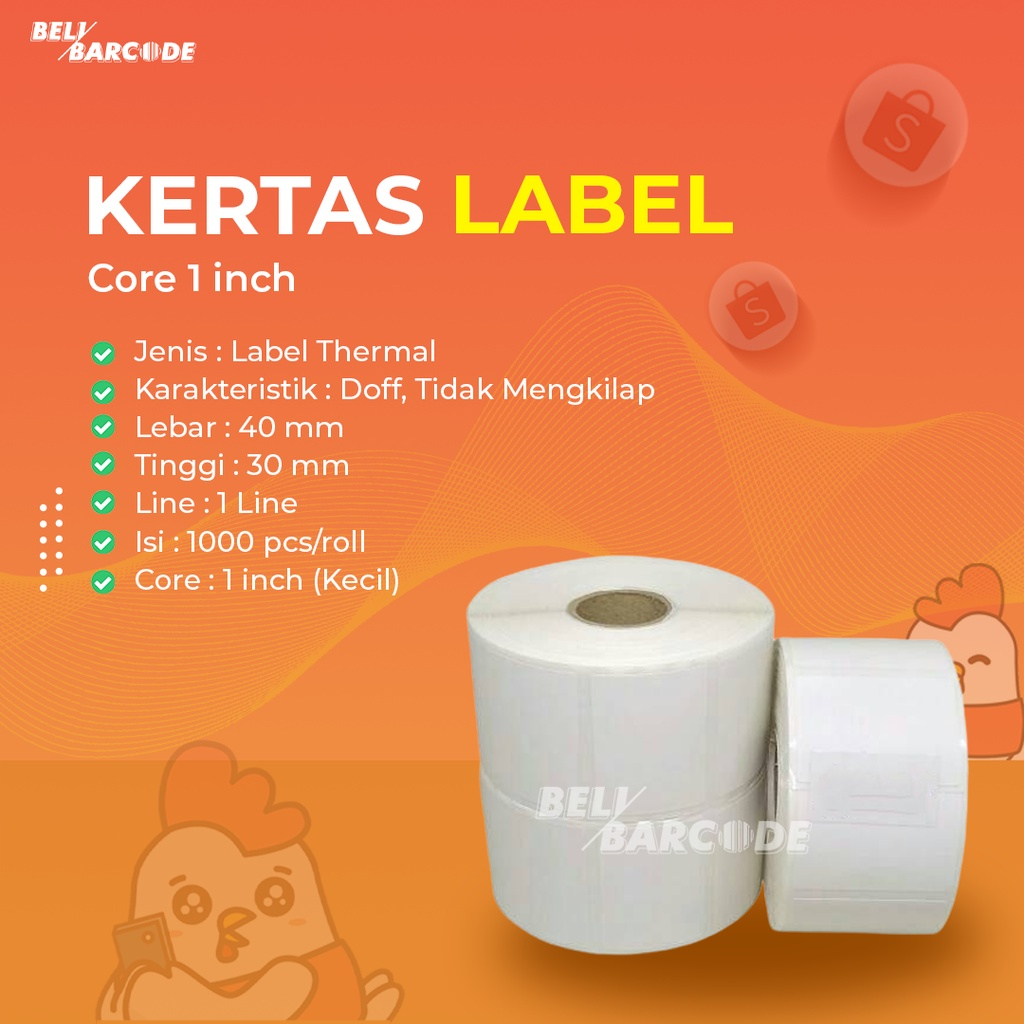 Label Thermal 40 x 30 / 40x30 mm / 40x30mm 1 Line 1000pcs Resi