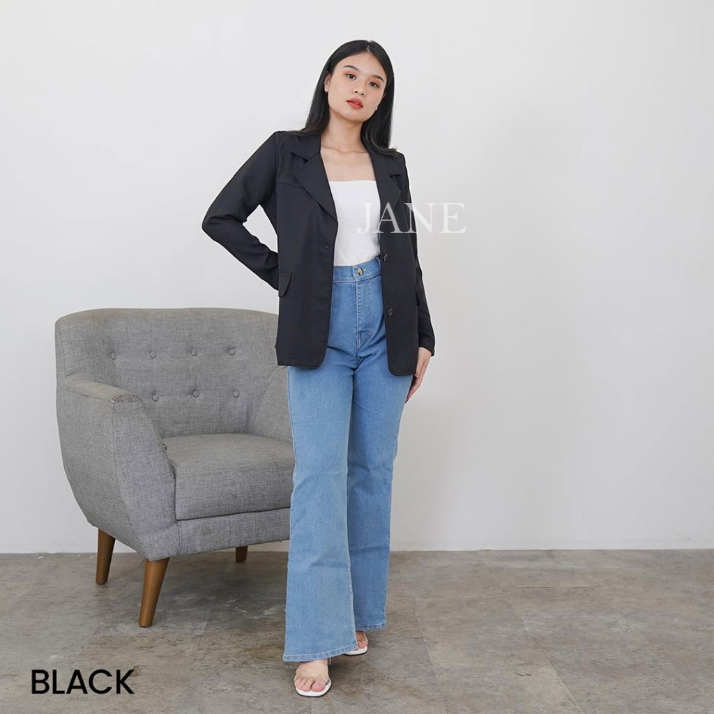 JANE COLLECTION || Blazer Formal Kerja Wanita Fashion Atasan Korea Jumbo - Oversize Blazer Seoyun Hitam Putih Cream Coklat Abu Abu