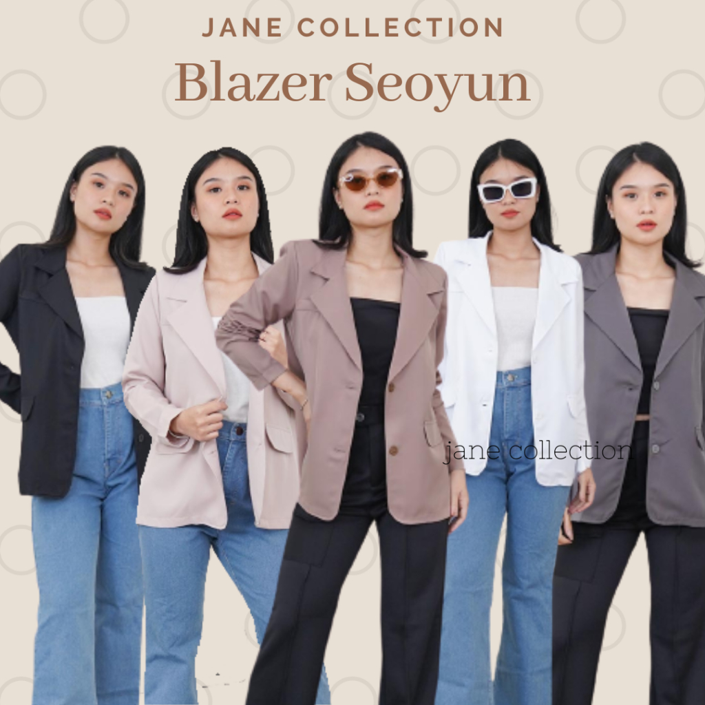 JANE COLLECTION || Blazer Formal Kerja Wanita Fashion Atasan Korea Jumbo - Oversize Blazer Seoyun Hitam Putih Cream Coklat Abu Abu