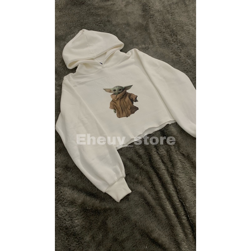 Hoodie Crop Starwars H&amp;M Broken White Sweater Hoodie Cropped Wanita