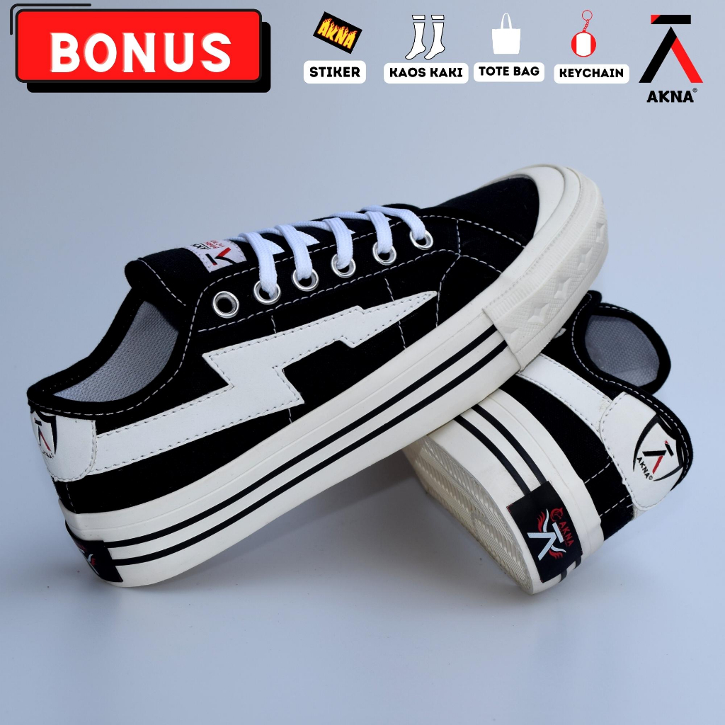 Sepatu Akna Aksara Low Sneakers  Pria Wanita Kasual Black White