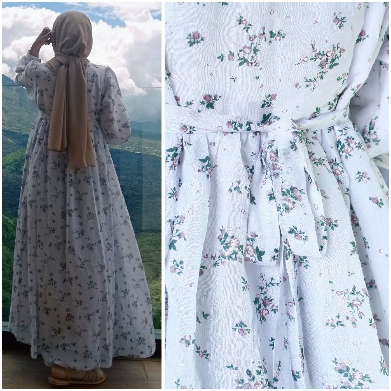 Dress Floral Katun Silky Full Furing Rayon Uniqlo | Puffy Dress | Lebaran | Remaja | Casual | Vintag
