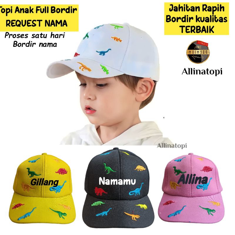 Topi Anak Full Bordir Dinosaurus Free Bordir Nama