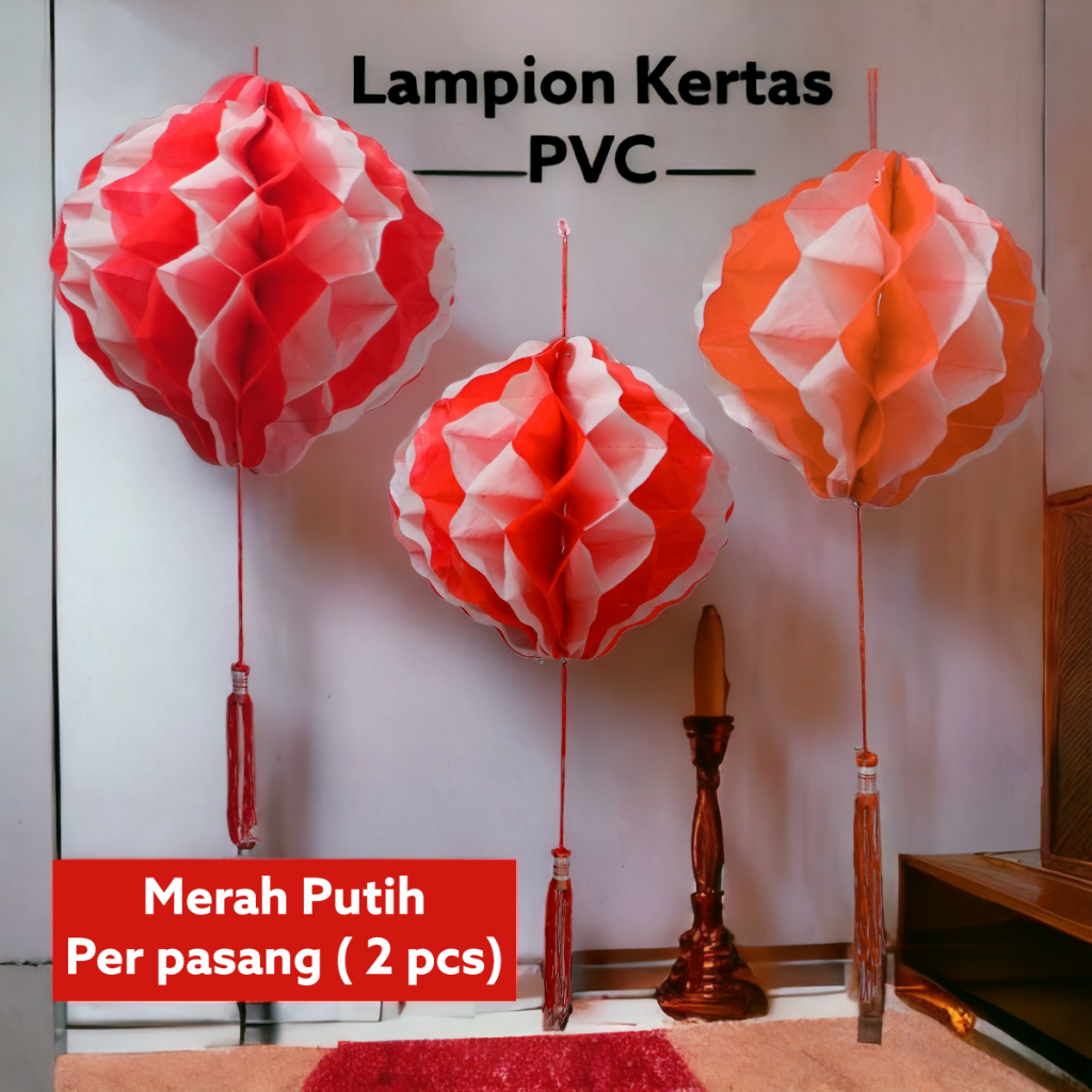 Lampion Kertas Merah Putih Sepasang 2 pcs Hiasan Dekorasi HUT Kemerdekaan RI 17an Agustusan