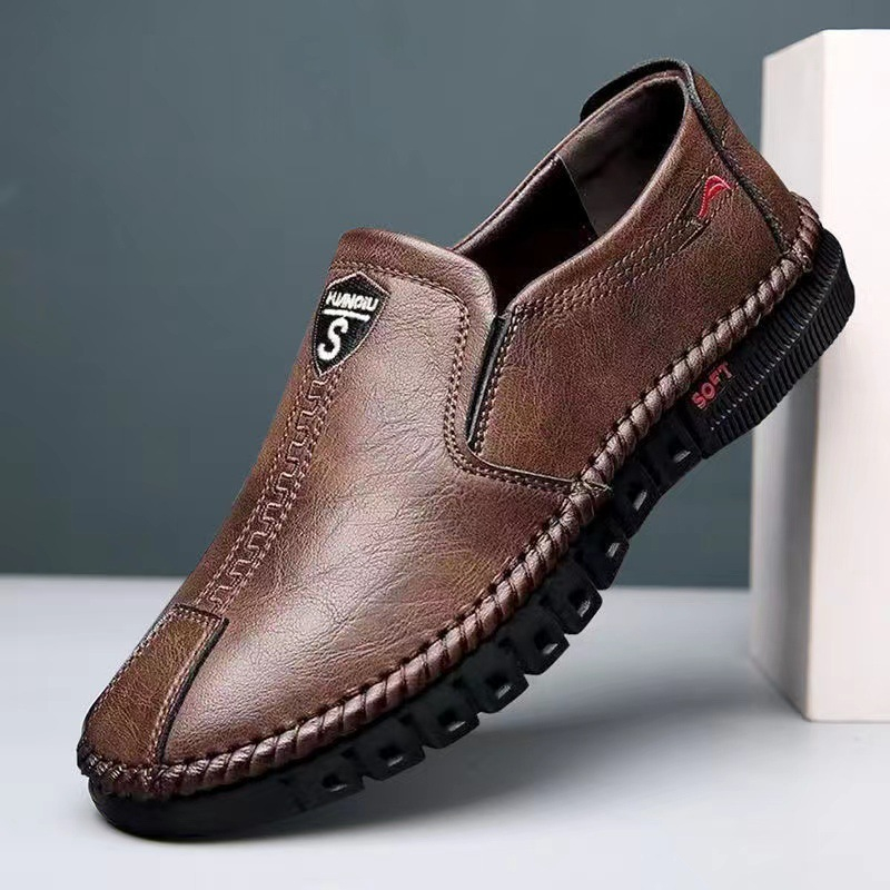 PASTI DISKON Leedoo Sepatu Pantofel Pria PU Leather Sneakers Pria Kasual Fashion Formal Shoes MC413 Cokelat