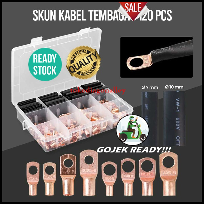 Skun Kabel Tembaga Skun Aki Skun Sambungan Kabel Ring Copper Ring Terminal Wire Crimp Connector 120 PCS