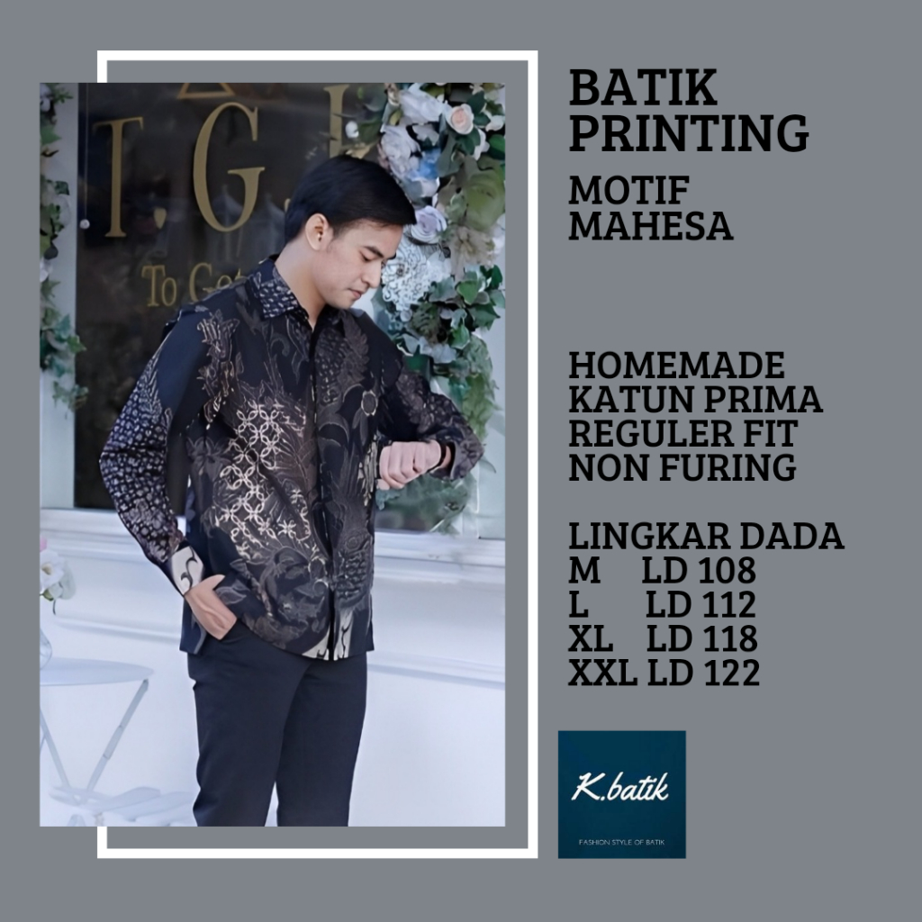 KEMEJA BATIK PRIA LENGAN PANJANG MOTIF MAHESA HITAM BATIK MODERN BATIK SERAGAMAN KANTORAN BATIK PEKALONGAN BATIK KATUN