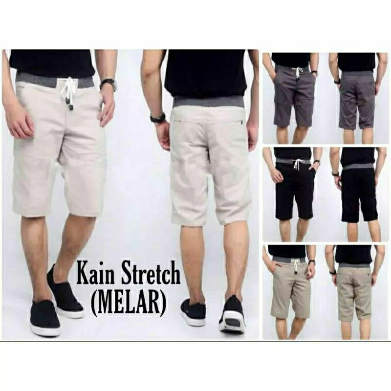 Celana Pendek Pria Dewasa Chino Rib Pinggang Karet Bahan Katun twill combat Stretch