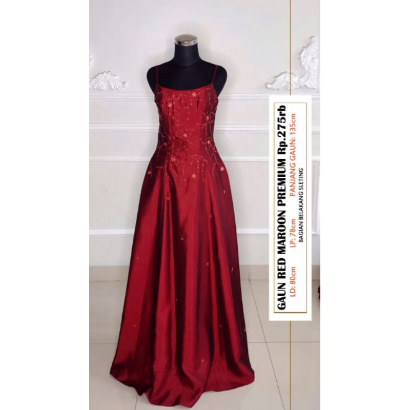 (GRATIS ONGKIR) GAUN RED MAROON PREMIUM 1/GAUN PESTA PRELOVED/GAUN PESTA BEKAS/GAUN EVENING/GAUN MOM