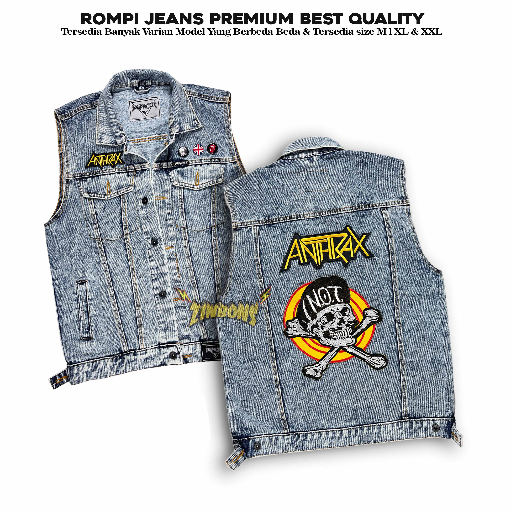 Rompi Jeans Dengan Bordir Besar Di Punggung Rompi Antrax Best Quality