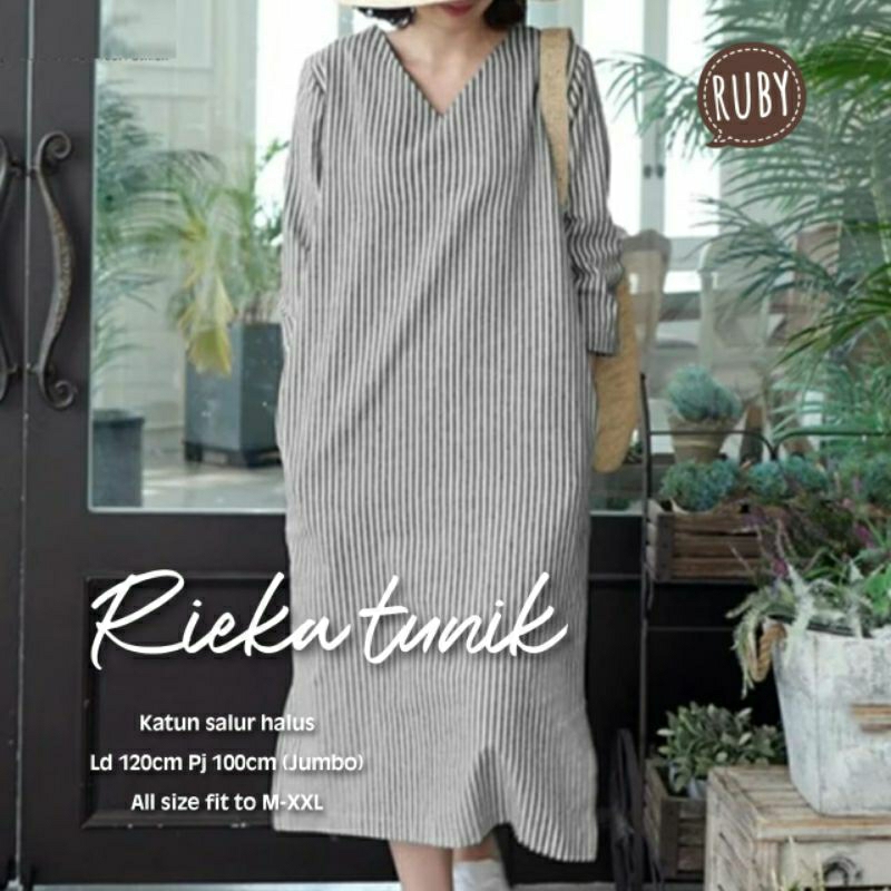 Rieka tunik katun salur garis jumbo LD 120 XXL