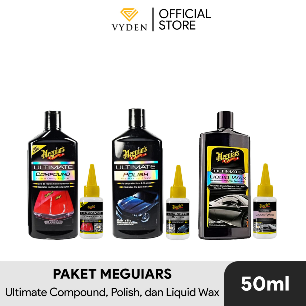 Paket POLES MEGUIARS Ultimate Compound Ultimate Polish Ultimate Liquid Wax REFILL Kompon Kasar Halus Semi Coating Hydrophobic Efek Daun Tala