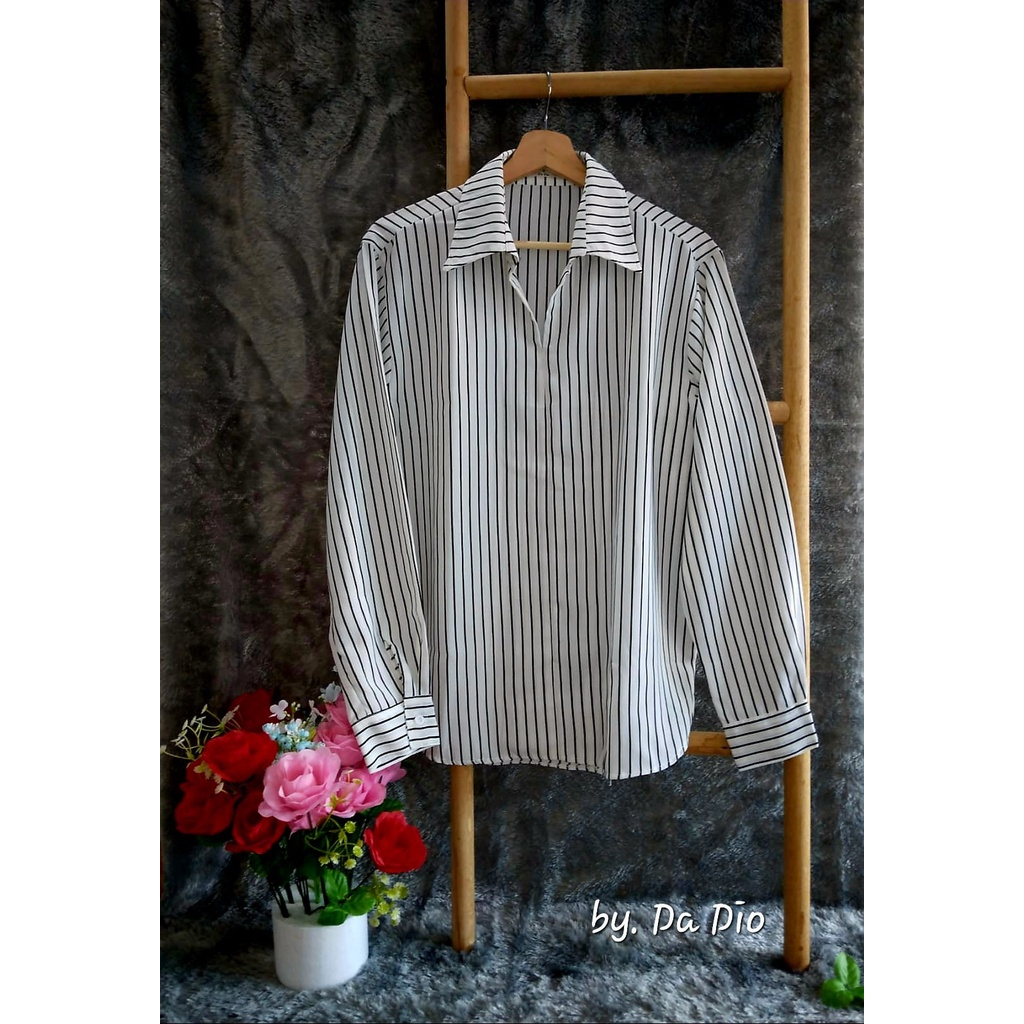 JOSJOLI_STORE/Kemeja Salur SO HOO/Kemeja Santai Korea Style/Kemeja Casual Lengan Panjang/M L XL