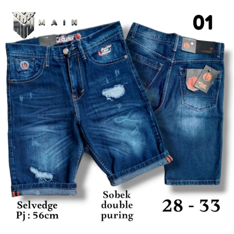 Jeans Sobek Ripped Stiker Celana Pria Pendek