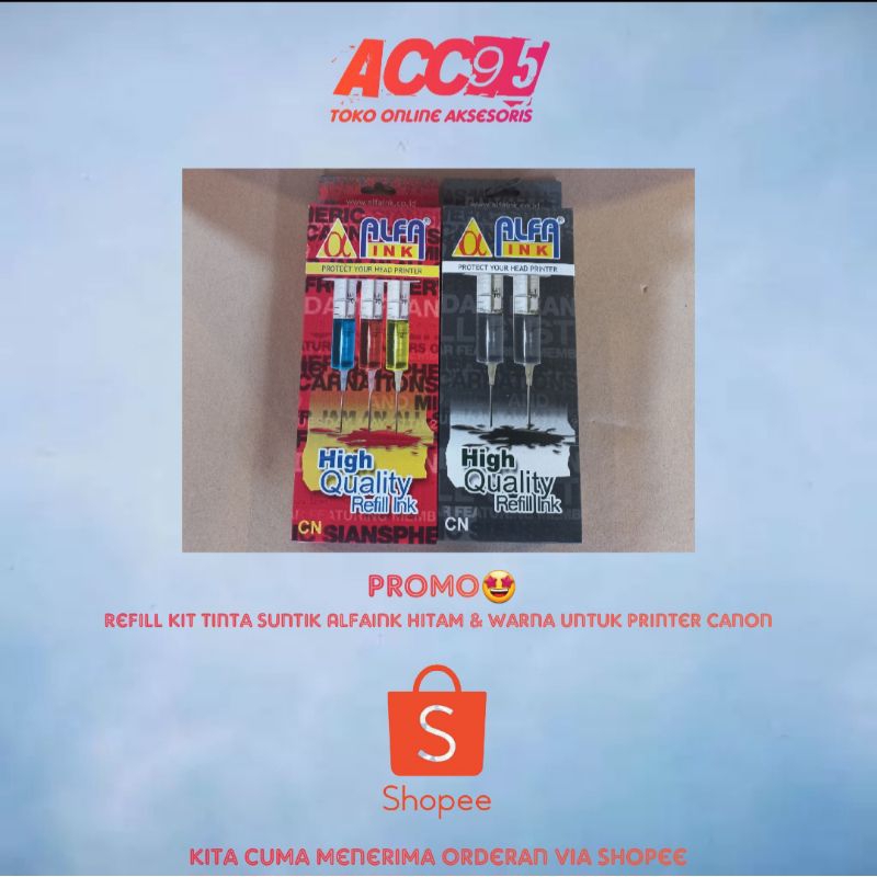 Refill Kit Tinta Suntik Alfaink Hitam & Warna untuk Printer Canon