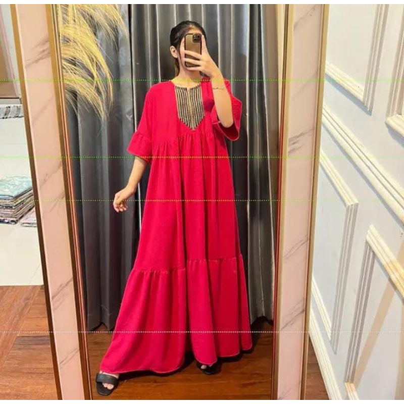 Gamis Pelakor renda bahan cringkel