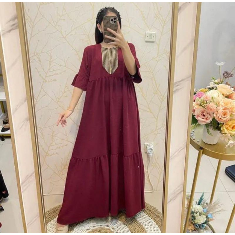 Gamis Pelakor renda bahan cringkel