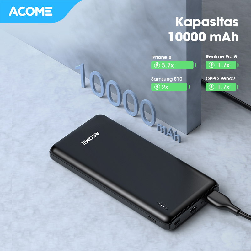 hot deals acome powerbank pb 10000mah 2.1a dual port micro & type-c powerbank travel friendly