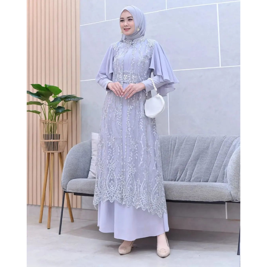 Gamis clarisa dress bahan ceruty baby doll premium full furing / busui / resleting depan original