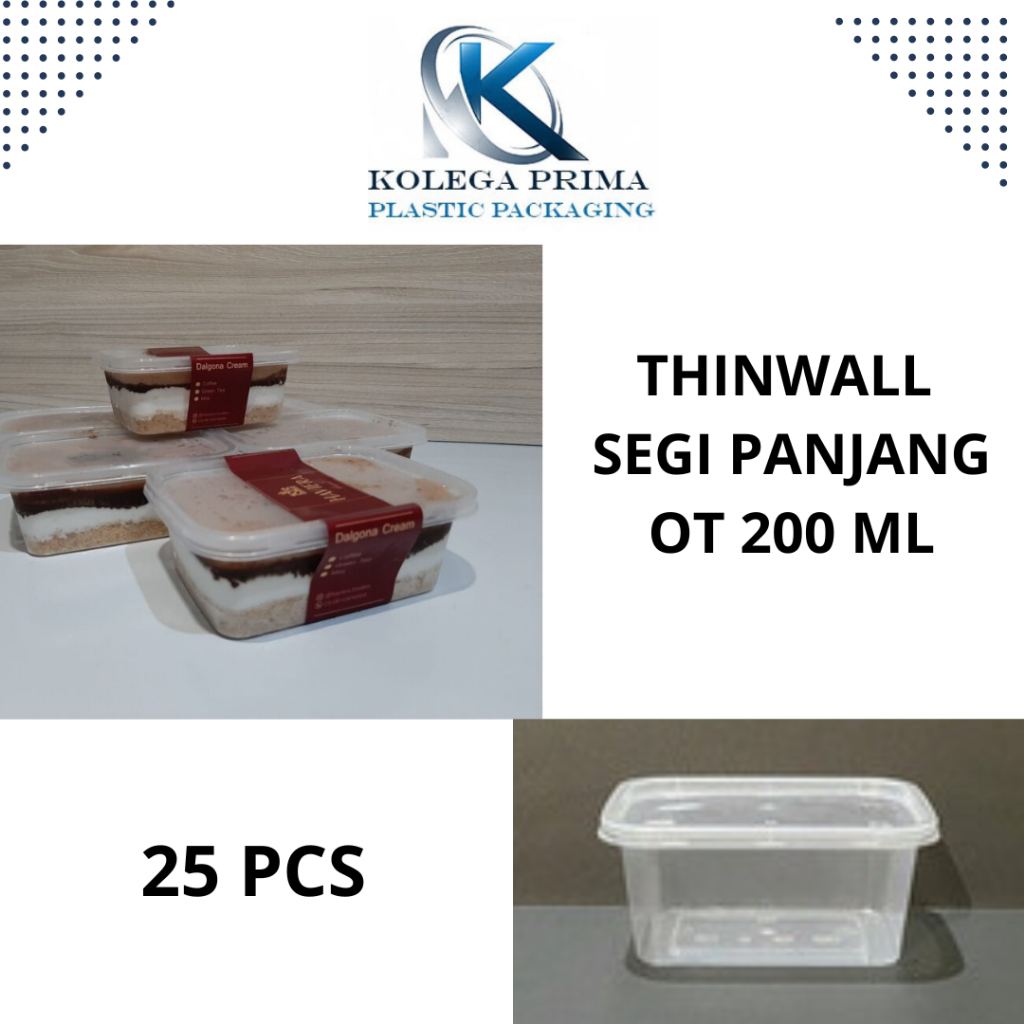 THINWALL PERSEGI PANJANG 200ML (OT 200)/ WADAH PLASTIK MURAH/ DESSERT KONTAINER ISI 25PCS
