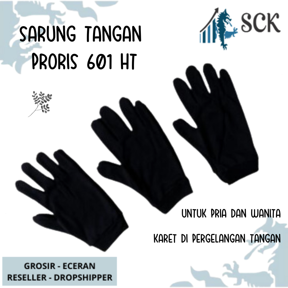 Sarung Tangan PRORIS 601 HITAM Dewasa Polos Halus / Kaos Tangan HITAM