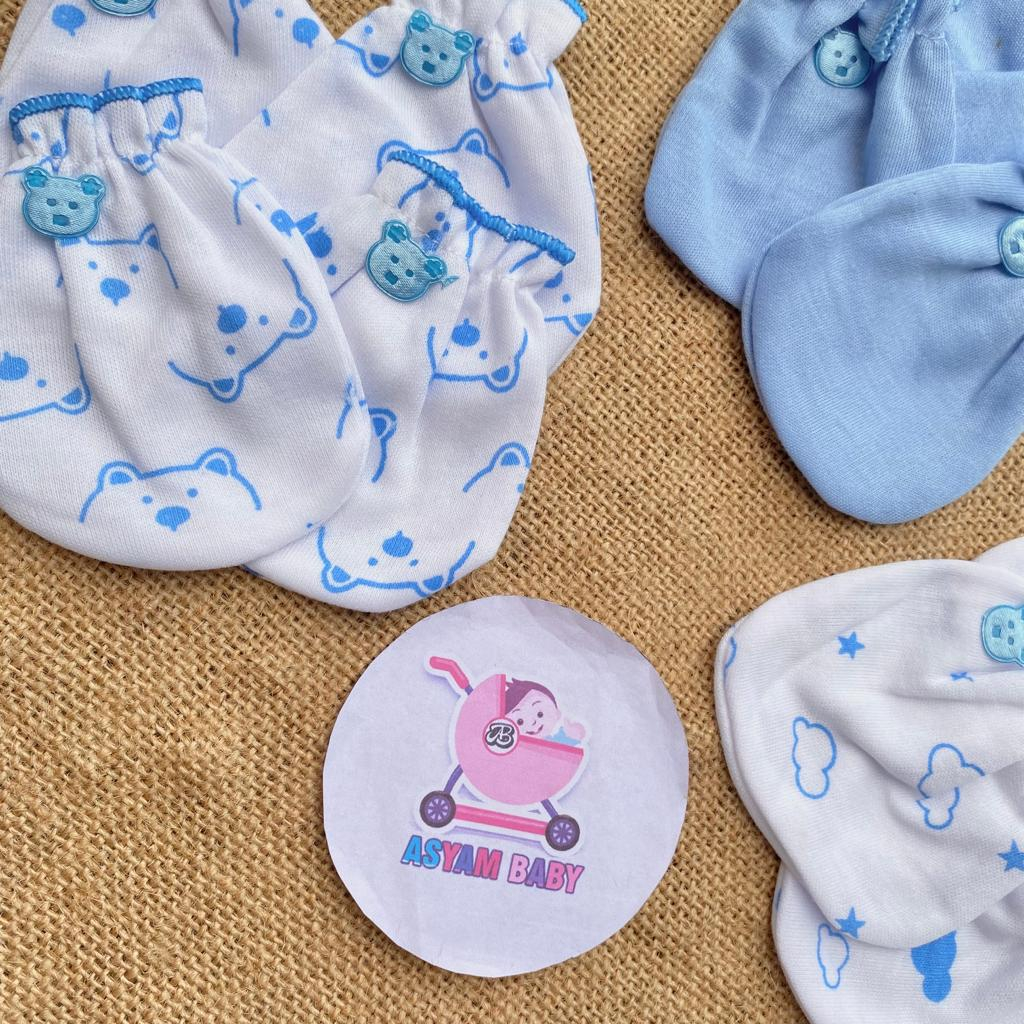3 PCS Sarung Tangan 3 PCS Sarung Kaki Series BIRU Sablon ASYAM BABY