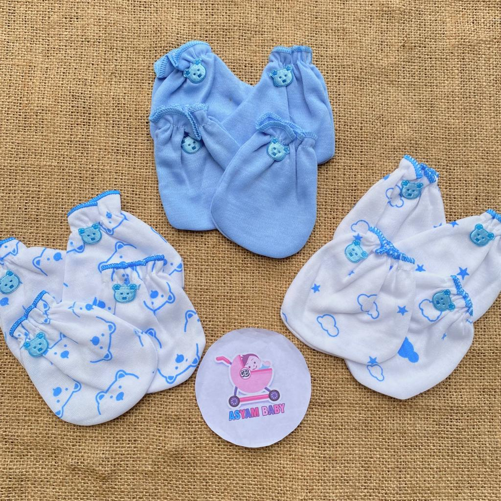 3 PCS Sarung Tangan 3 PCS Sarung Kaki Series BIRU Sablon ASYAM BABY